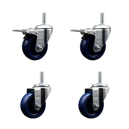 Service Caster 35 Inch Solid Polyurethane Swivel 58 Inch Threaded Stem Caster Set 2 Total Lock Brakes SCC-TSTTL20S3514-SPUS-58212-2-S-2